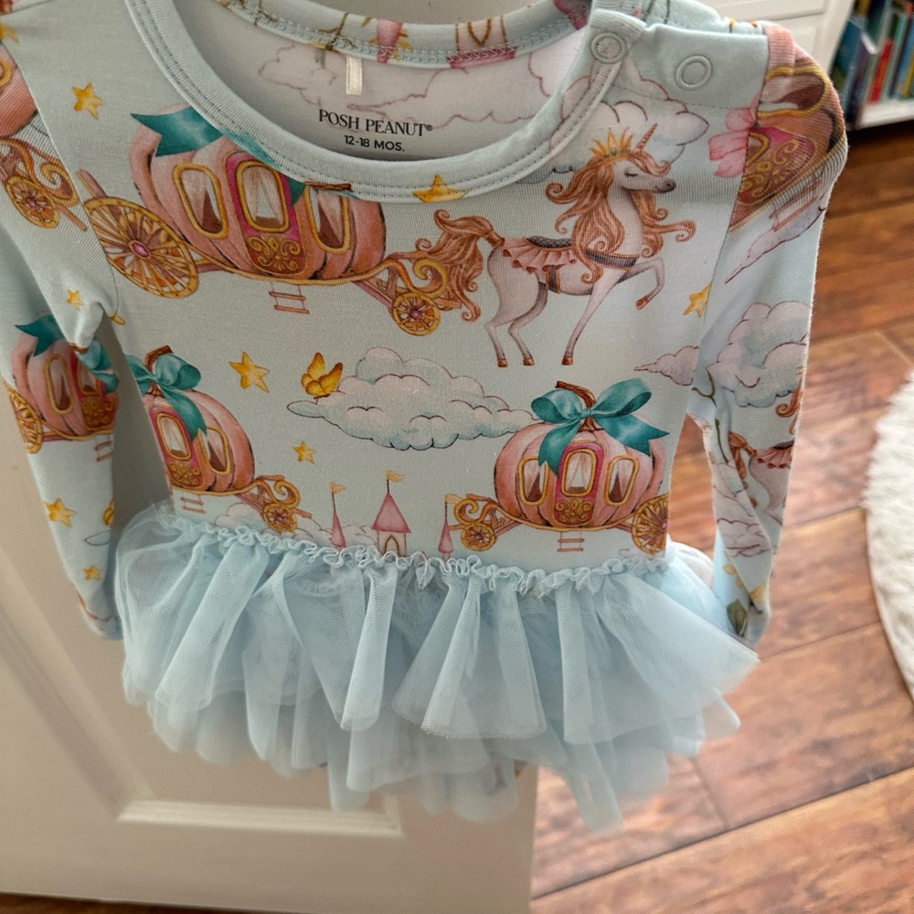 Posh Peanut Pastel blue bodysuit with tulle